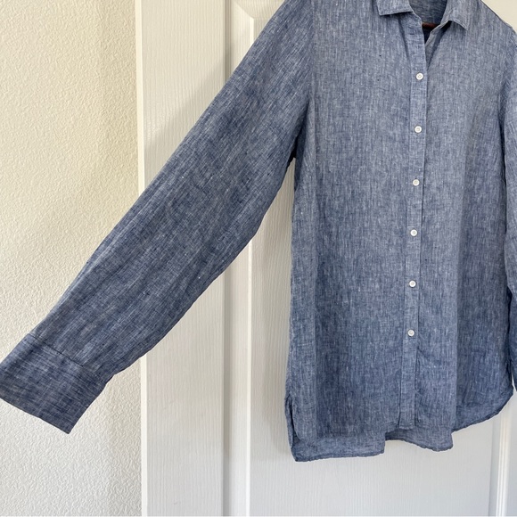 J. McLaughlin Britt Linen Point Collar Long Sleeve Blue Button Front Shirt Top L - Picture 4 of 16